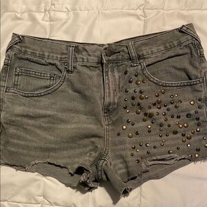 Free People Gray Studded Jean Shorts
